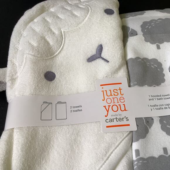 Carter's Lamb Just For You Hooded Towel and Bath Towel Set - NWT - 29"x29" - Picture 1 of 6